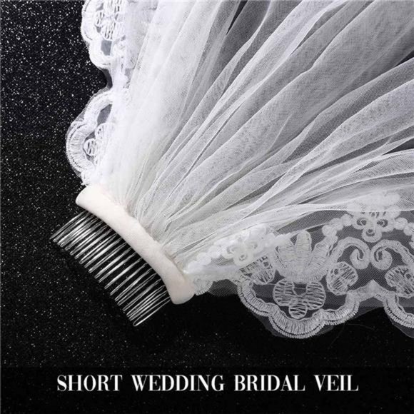 1 Tier Bride Wedding Veil Lace Cathedral Veil Bridal Tulle w/ Headpiece (Ivory) main image 5